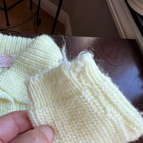 Vintage CRADLE KNIT embroidered flowers Sweater Cardigan 3 mon yellow cardigan - Picture 7 of 10